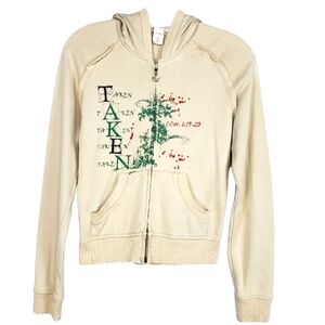 Womens Jacket Juniors Size Small BRB Be Right Back Bible Verse Beige Hooded